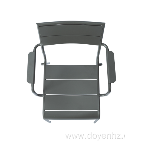 Outdoor Metal Slat Armchair with Armrest Board